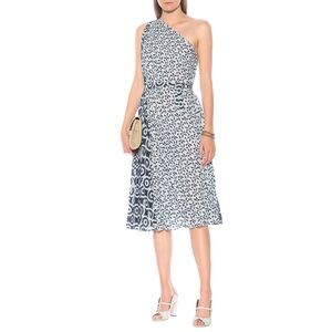 Oscar de la Renta Resort 2020 one shoulder georgette blue and ivory mini dress 0